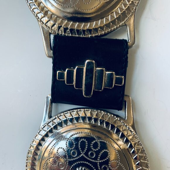 BELT High-End Black 100% Leather Silver Disc Wide Bo Ho Western Style - Picture 5 of 12